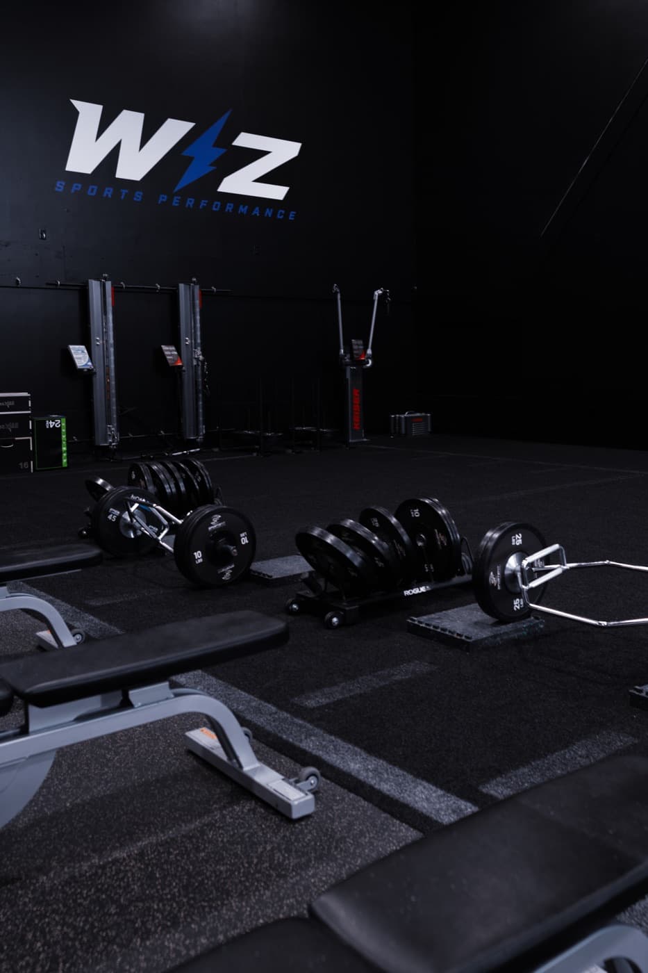 Dumbbell rack along the training floor